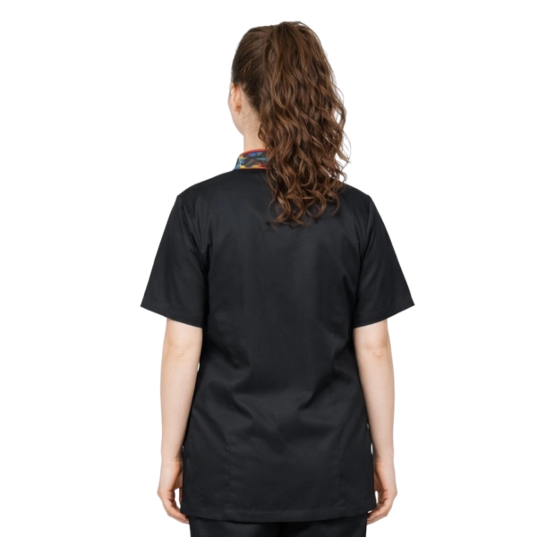 Bluza kucharska damska czarna rękaw krótki lamówka wzór W4 roz. XS